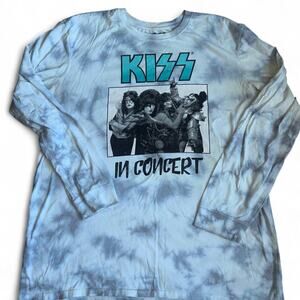 Kiss in concert tie dye Shirt White/Blue 2XL Euc Mens Classic rock 80s 90s y2k